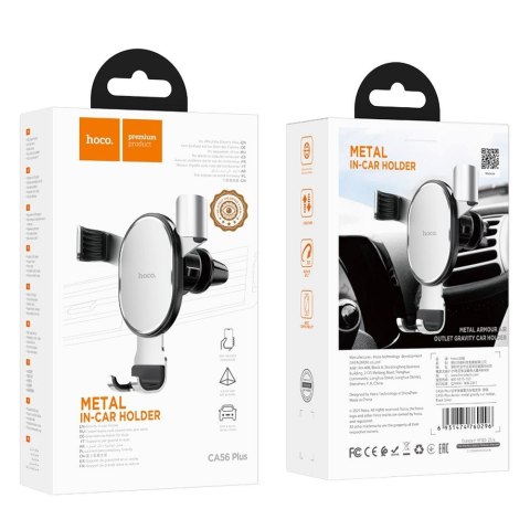 Uchwyt na telefon do samochodu grawitacyjny Hoco do kratki CA56 PLUS metal srebrny