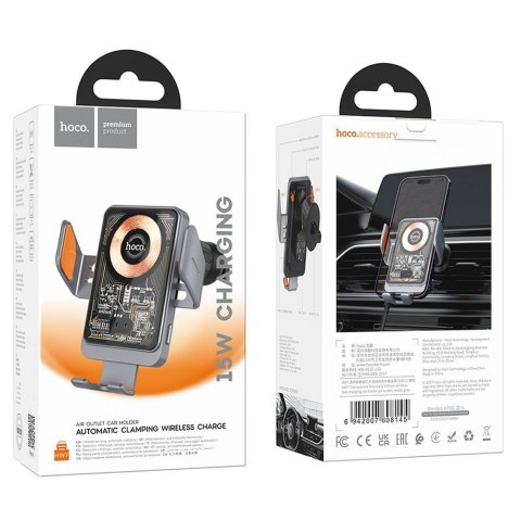 Uchwyt na telefon do samochodu indukcyjny Hoco 15 W do kratki HW7 szary