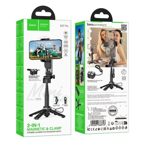 Live stand Hoco z magnetycznym oraz uniwersalnym mocowaniem z pilotem bezprzewodowym K27 PRO czarny