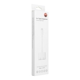 Adapter AUX 2w1 Typ C (męski) do Typ C (żeński) / Typ C (żeński) BOX biały [DAC]