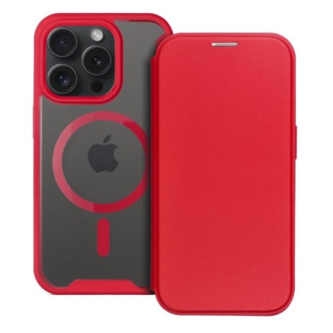 Etui z klapką na iPhone 15 PRO MAX Smart Mag zgodne z MagSafe czerwone