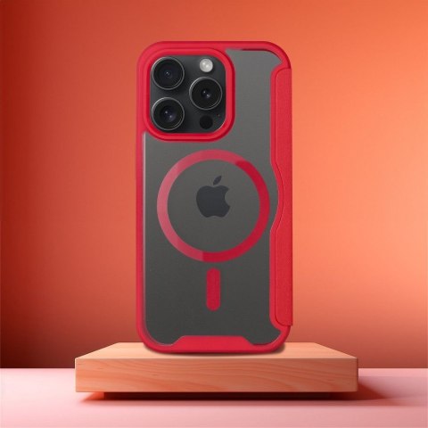 Etui z klapką na iPhone 15 PRO MAX Smart Mag zgodne z MagSafe czerwone