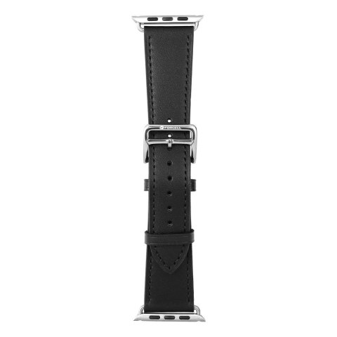 Pasek do Apple Watch Forcell F-Design FA20 dziurki skóra ekologiczna 42 / 44 / 45 / 49 mm czarny