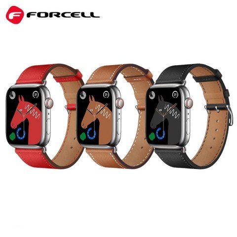 Pasek do Apple Watch Forcell F-Design FA20 dziurki skóra ekologiczna 42 / 44 / 45 / 49 mm czarny
