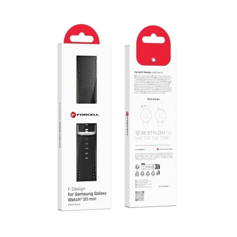Pasek do Samsung Galaxy Watch Forcell F-Design FS21 dziurki skóra ekologiczna 20 mm czarny