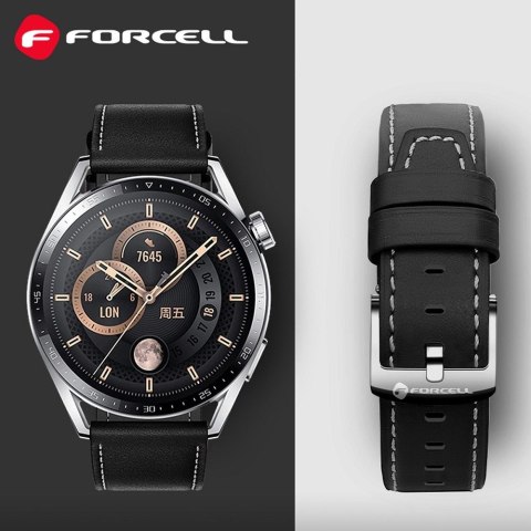Pasek do Samsung Galaxy Watch Forcell F-Design FS21 dziurki skóra ekologiczna 22 mm czarny