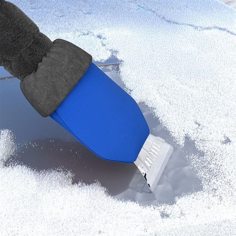 Skrobaczka do odśnieżania auta z rękawicą niebieska