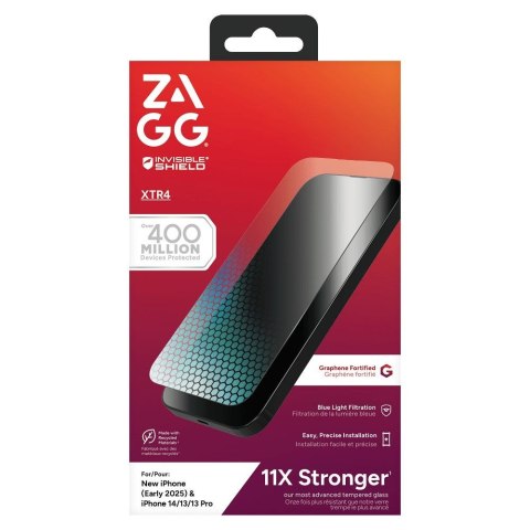ZAGG szkło hartowane XTR4 z grafenem i filtrem światła niebieskiego do IPHONE 13 / 14 / 15 / 16e (SE 4 2025)