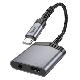 Adapter AUX 2w1 USB C do USB C / Jack 3,5 mm Hoco 27W LS39 szary
