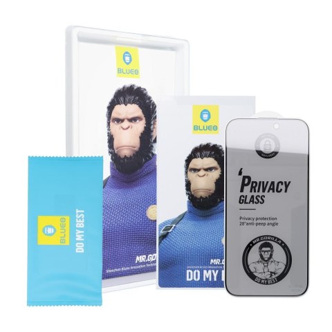 Szkło Hartowane 5D Mr. Monkey Glass - Apple iPhone 15 / 16 czarny (Anti-Peep Strong Privacy)