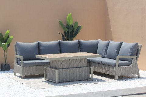 Zestaw mebli ogrodowych Royal Comfort techorattan szary + Duży Narożnik + Regulowany Stół + 13 Poduszek