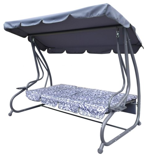 Duża Huśtawka ogrodowa 4-osobowa Szary + Tekstylina + Daszek + Regulowane siedzisko + 4 Poduszki