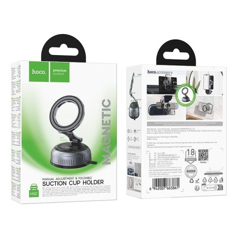 Uchwyt na telefon do samochodu magnetyczny Hoco z regulowaną przyssawką H92 czarno szary