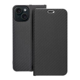 Etui z klapką na iPhone 15 Luna Book Carbon czarne