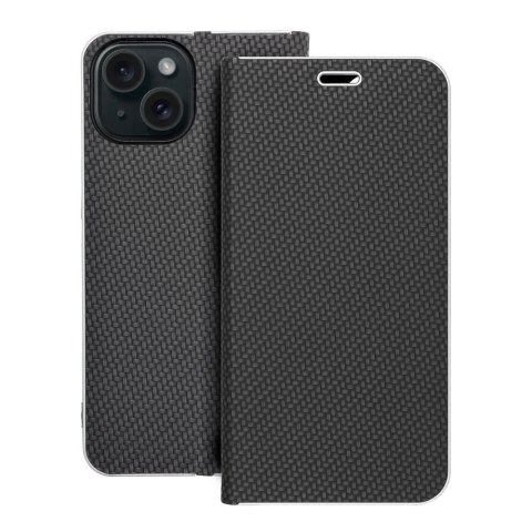 Etui z klapką na iPhone 15 Luna Book Carbon czarne