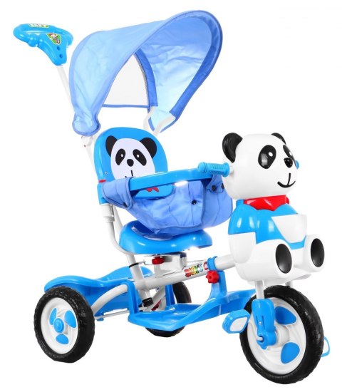 3-kołowy Rowerek dla dzieci Panda Niebieski + Dźwięki + Daszek + Barierka + Podnóżek + Rączka + Schowek