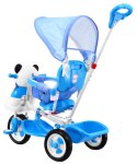 3-kołowy Rowerek dla dzieci Panda Niebieski + Dźwięki + Daszek + Barierka + Podnóżek + Rączka + Schowek