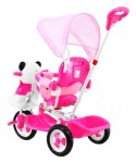 3-kołowy Rowerek dla dzieci Panda Różowy + Dźwięki + Daszek + Barierka + Podnóżek + Rączka + Schowek