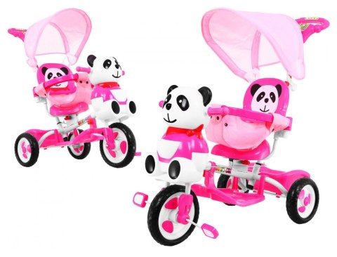 3-kołowy Rowerek dla dzieci Panda Różowy + Dźwięki + Daszek + Barierka + Podnóżek + Rączka + Schowek