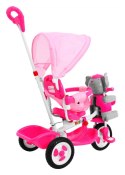 3-kołowy Rowerek dla dzieci Słonik Różowy + Dźwięki + Daszek + Barierka + Podnóżek + Rączka + Schowek