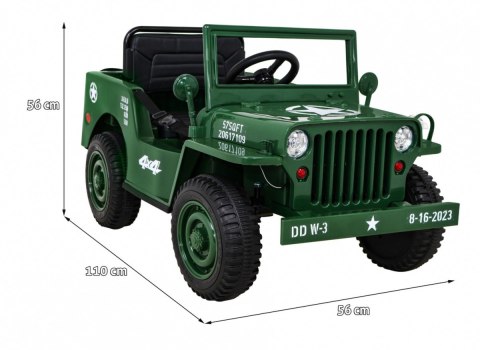 Autko Wojskowe Retro dla dzieci Zielony + Napęd 4x4 + Pilot + 2 Bagażniki