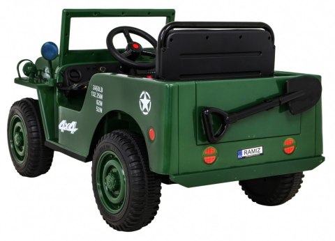 Autko Wojskowe Retro dla dzieci Zielony + Napęd 4x4 + Pilot + 2 Bagażniki