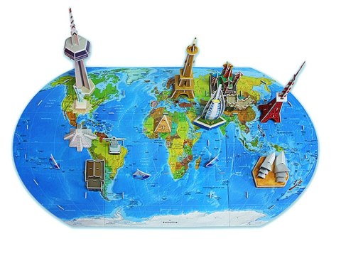 Puzzle 3D Przestrzenne Ziemia mapa świata sławne budowle ZA1581