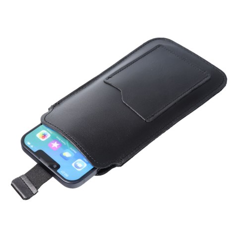 Skórzany futerał uniwersalny / wsuwka z pull-up - ROYAL / czarny - Rozmiar 2XL+wide - SAMSUNG A12 / NOTE 9 / XIAOMI REDMI NOTE 1