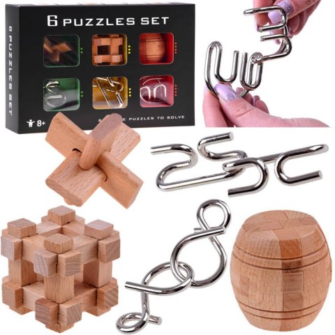 Łamigłówki logiczne metalowe drewniane Układanka puzzle ZA4441