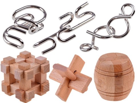 Łamigłówki logiczne metalowe drewniane Układanka puzzle ZA4441
