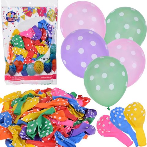 Kolorowe Balony w białe kropki zestaw 100 sztuk ZA5568