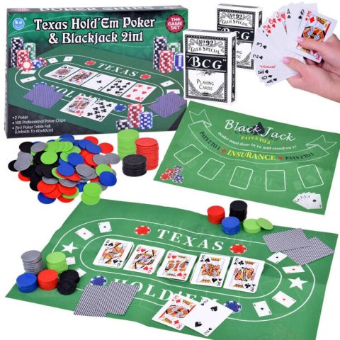 Zestaw Gra karciana 2w1 Poker i Black Jack Żetony + karty + plansza GR0706