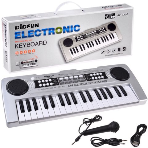 Organy mini KEYBOARD 37-klawiszy + mikrofon SREBRNY IN0183