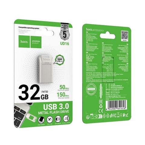 Pendrive 32GB USB 3.0 (USB A) Hoco UD16 nikiel