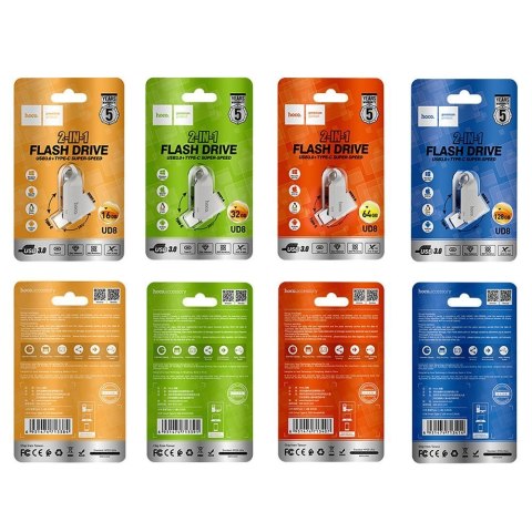 Pendrive 64GB USB 3.0 (USB A + USB C) Hoco UD8 nikiel