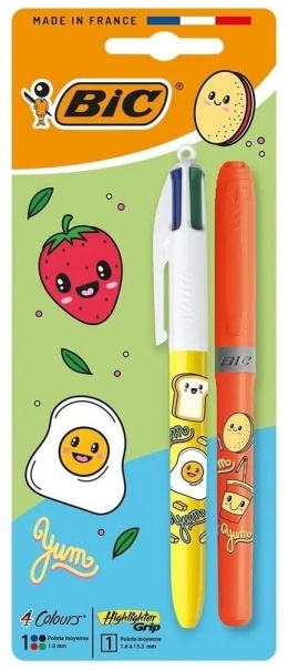 Długopis 4 Colors Kawaii mix+zakreślacz orange BIC