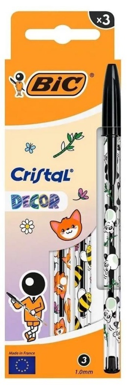 Długopis Cristal Kawaii 1mm czarny 3szt BIC