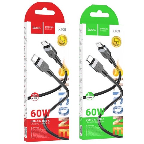 Kabel USB C do USB C Hoco 3A 60W Silikonowy 2 m X109 czarny