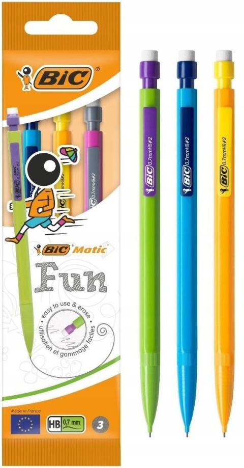 Ołówek automatyczny Matic Fun z gumką HB 3szt BIC