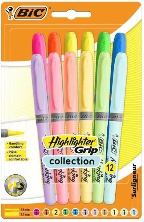 Zakreślacz Grip Pastel mix 12szt BIC