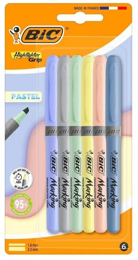 Zakreślacz Grip Pastel mix 6szt BIC