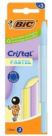 Długopis Cristal Pastel 1mm niebieski 3szt BIC