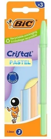Długopis Cristal Pastel 1mm niebieski 3szt BIC