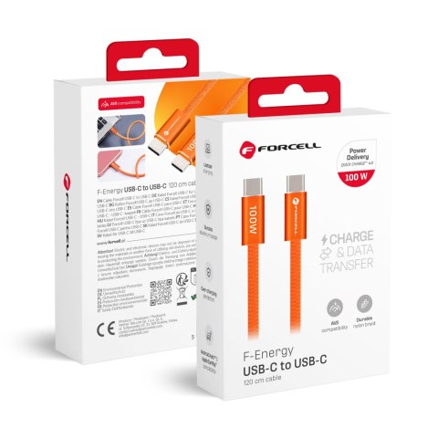 Kabel USB C do USB C Forcell F-Energy QC4.0 PD 5A 100W Cafule Color 1,2 m ACYH23 pomarańczowy