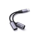 Adapter AUX 2w1 USB C (męski) do USB C (żeński) / USB C (żeński) Blue Star czarny [DAC] - ładowanie do 25W