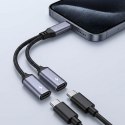 Adapter AUX 2w1 USB C (męski) do USB C (żeński) / USB C (żeński) Blue Star czarny [DAC] - ładowanie do 25W