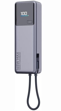 Powerbank Xiaomi 10000 mAh QC PD 165W z wbudowanym kablem USB C PB1165MI z wyświetlaczem LED szary