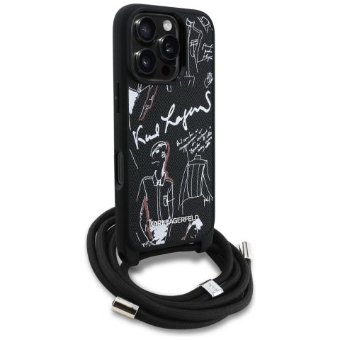 KARL LAGERFELD futerał do IPHONE 16 PRO KLHCP16LPGGRMPCK kompatybilny z MagSafe (CRSSBY Grained PU W/ Pattern & Logo) czarny