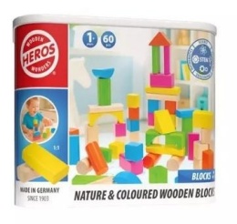 Drewniane kolorowe i naturalne klocki 60el