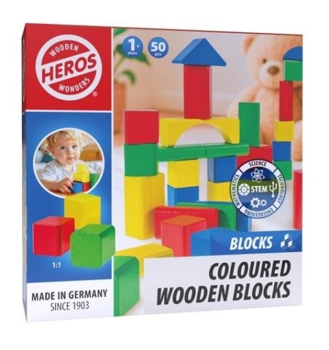 Drewniane kolorowe klocki 50el